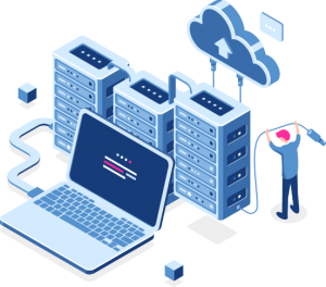 laptop computer connected to datacenter